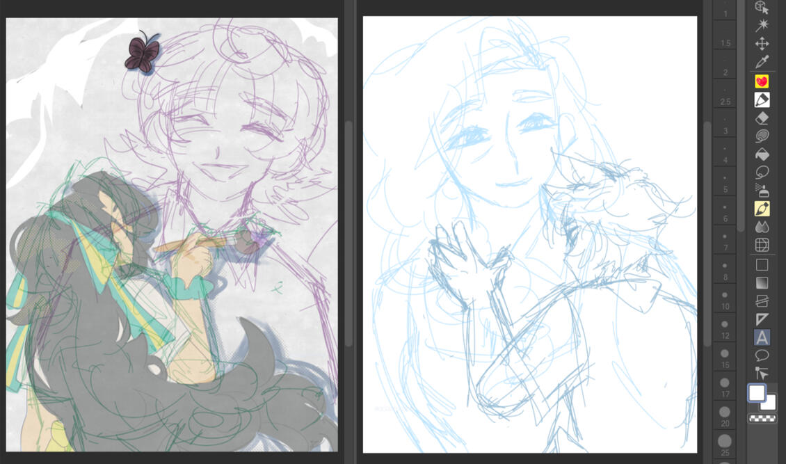 Sketches for a two part fanart for Until Then